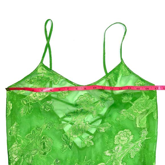 Vintage California Dynasty Green Sheer Floral Chemise Slip Nightgown Dress Small - Picture 10 of 11